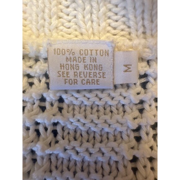 MAG Womens Long Open Front Cardigan Sweater M Knit White Cotton Pockets Coastal - Picture 3 of 5